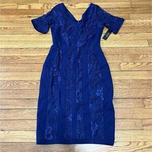 Laundry Shelli Segal Women's Blue Lace Sheath Dress V Neck Size 6 NWT